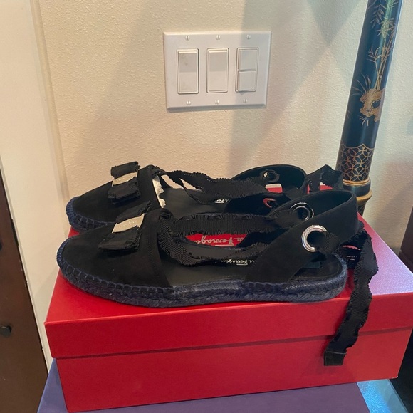 Salvatore Ferragamo Black Suede Espadrilles size 7 m . NWT